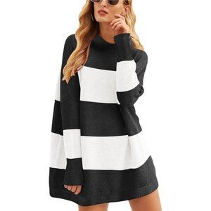 Fall Turtleneck Sleeve Oversized Ribbed Knit Tunic Sweaters Pullover For Women